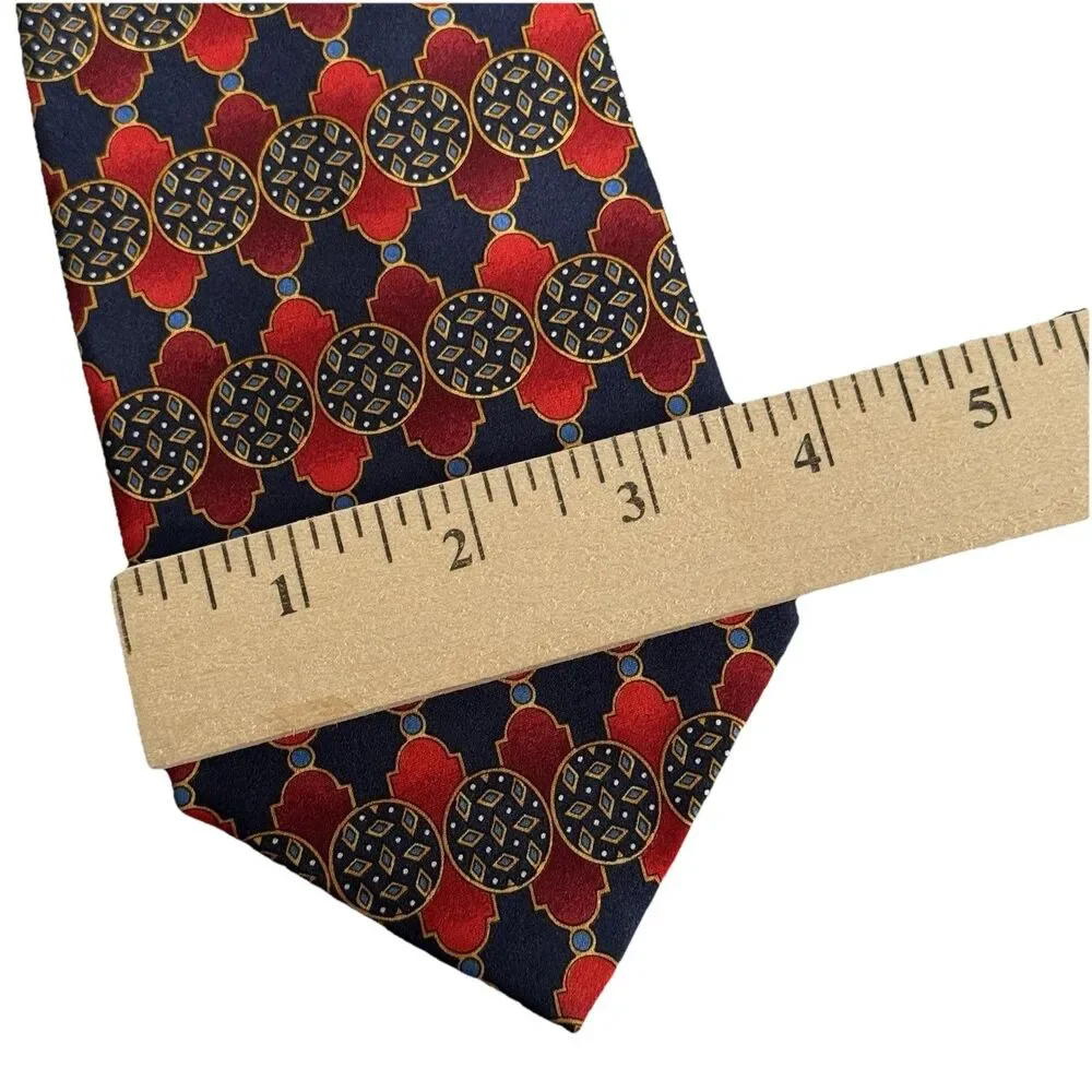 BULLOCK & JONES Navy Blue & Red Geometric Men's Neck Tie 100% Silk 3.75 x 58